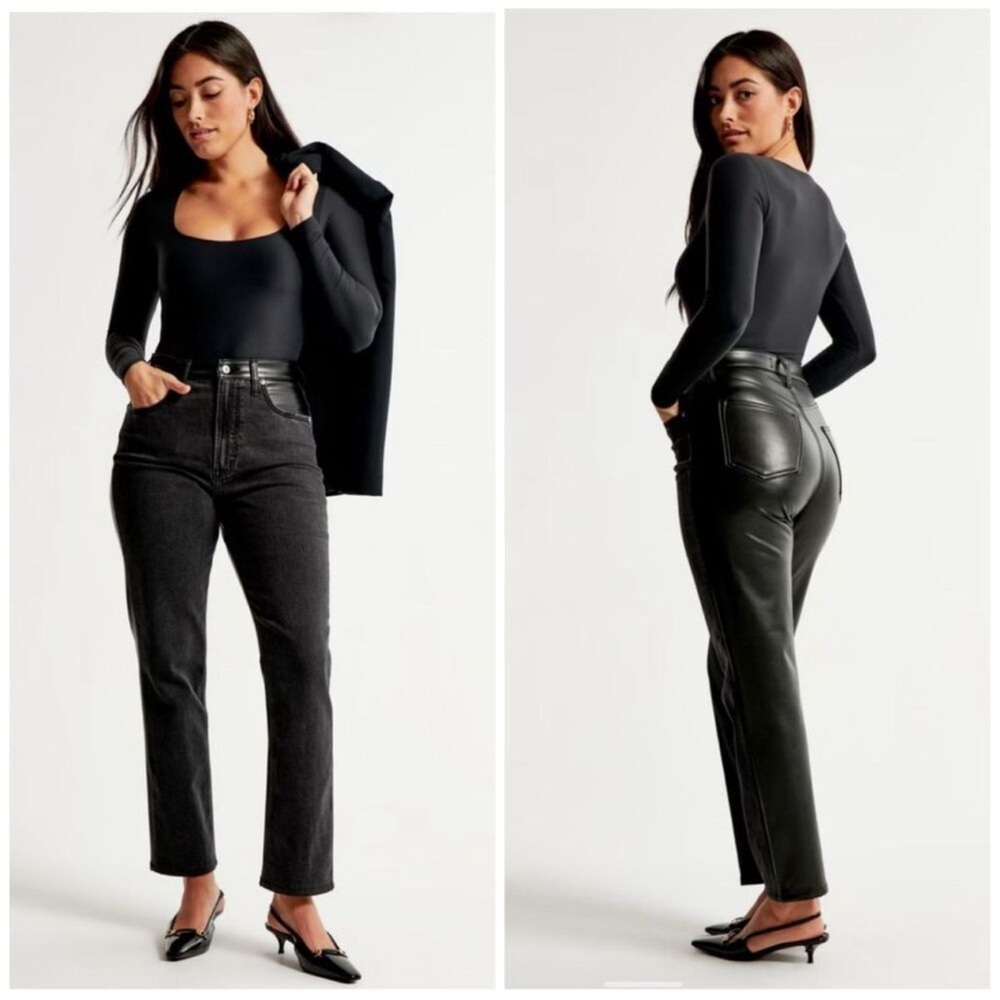 Abercrombie CurveLove Ultra High Rise Ankle Jean - Black FauxLeather - Sz 14/32L